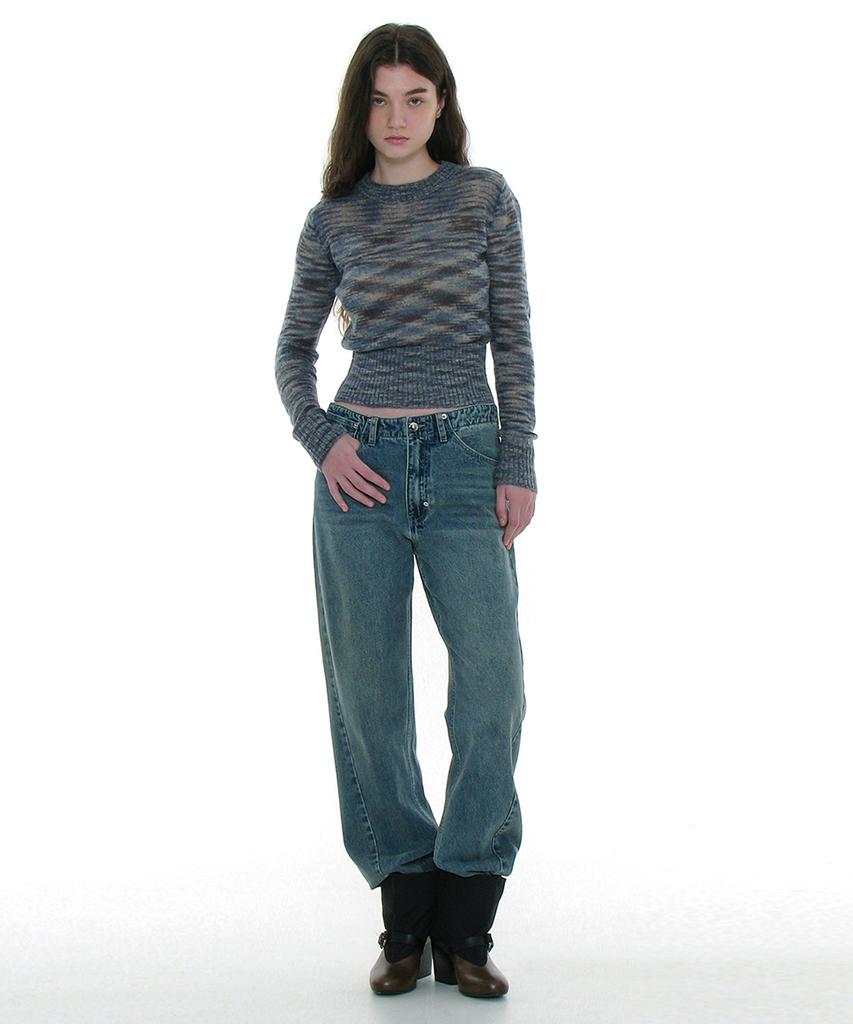 PARTIMENTO WOMEN Sheer Wide Rib Knit Crew Neck_Mix Navy