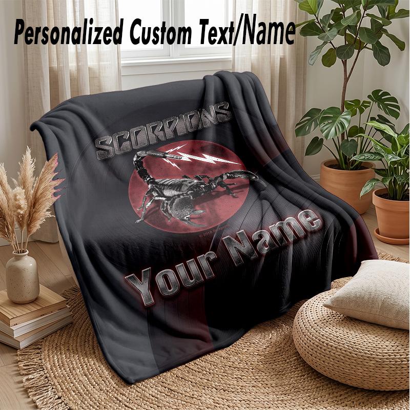 Scorpions Custom Flannel Throw Blanket Print Your Name Text Soft Warm Blanket Holiday Present