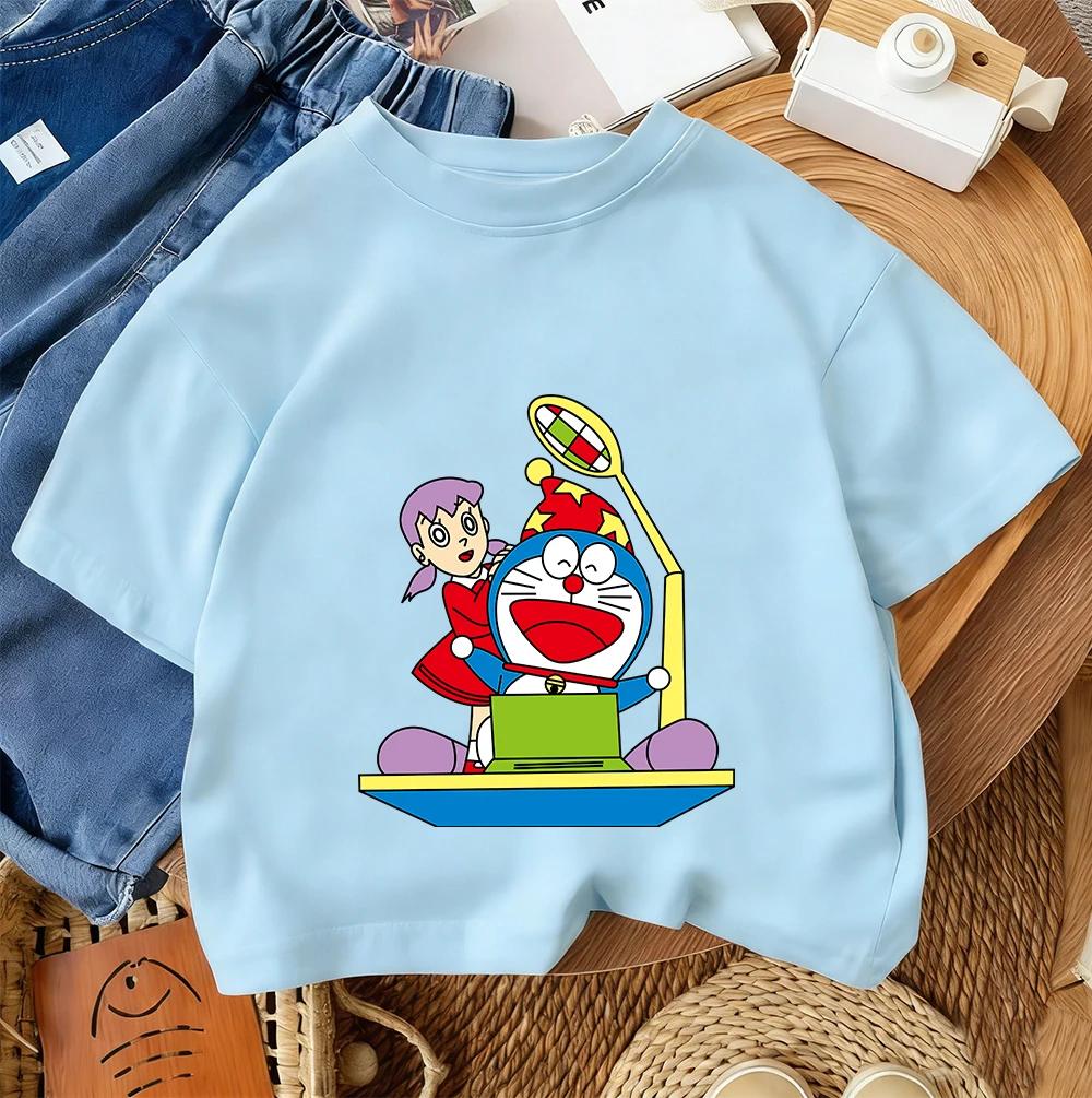 New Children's Crew Neck T-Shirt Cute Cartoon Summer Casual Streetwear Doraemon