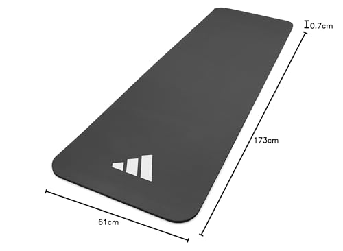 adidas Fitness/Yoga Mat, 7mm, Gray, Lightweight (850g), Compact, ADMT-11014GR
