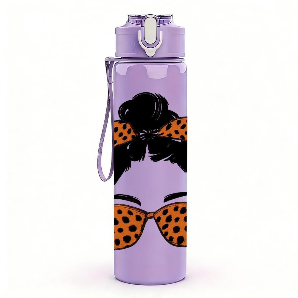 1PC Leopard Print Woman 750ml Color Plastic Sports Water Bottle Leakproof Flip Straw Lid Suitable for Sports Office Home Use