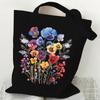 Boho Wildblumen Muster Retro Grafik Leinwand Tragetasche Wiederverwendbare Einkaufstasche für Damen Geldbörsen und Handtaschen Einkaufs Stofftasche