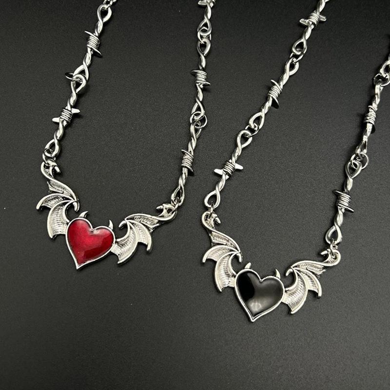 Aesthetic Goth Devil Heart Barbed Wire Choker Necklace Punk Hip Hop Daily Jewelry Y2K Vampire Little Thorns Chain Choker Gift