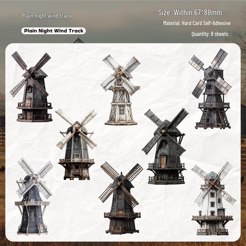 Retro Windmill Sticker Set - Pastoral Journal Decor, 6 Styles