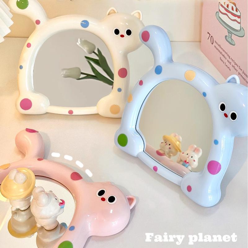 Dopamine Style Makeup Mirror Kawaii Cat Shaped Cosmetic Mirrors for Women Adjustable Wall-mounted Mirrors Wholesales 2025 New