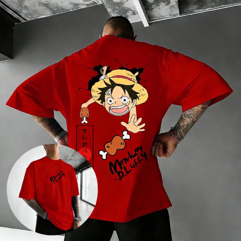 T-shirt Grafica Luffy Anime Oversize One Piece Uomo Donna Cotone Manica Corta Tee Streetwear 2026 Estate Nuovi Abiti Casual Y2k