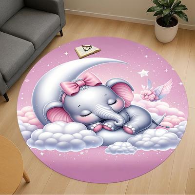 1PC Elephant Moon Clouds Round Chair Mat Area Rug - Non-Slip, Floor Mat for Office, Bedroom, Home Decor Christmas Gift C0528022