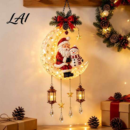 Indoor Christmas Tree Decorations Santa Moon Hanging Lamp Iron LED Lighted Ornament Holiday Decoration Enthusiast Gift Glowing Atmosphere Light for