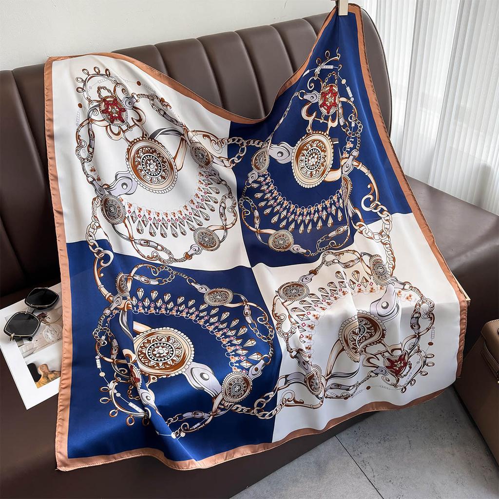 European and American new chain splicing fashionable large square scarf temperament versatile neck scarf sunscreen outer shawl tide