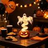 Spooky Desk Sculpture for Home Ghost Pumpkin Yard Lamp, Halloween Resin Figurine with Warm LED Light, Light Outdoor Swirling On Base, Tabletop