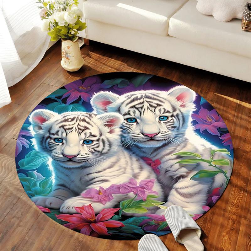 

1Pc Tiger theme Circular Print Rug - home decoration Carpet For Living Room Bedroom Flooring Computer Chair Area Rug 80x80cm( 31x31in)