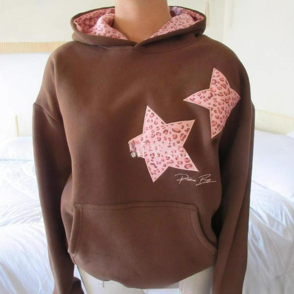 Embroidered Spring Leopard Print Star Print Hooded All-match Loose Casual Pullover Sweater for Men and Women