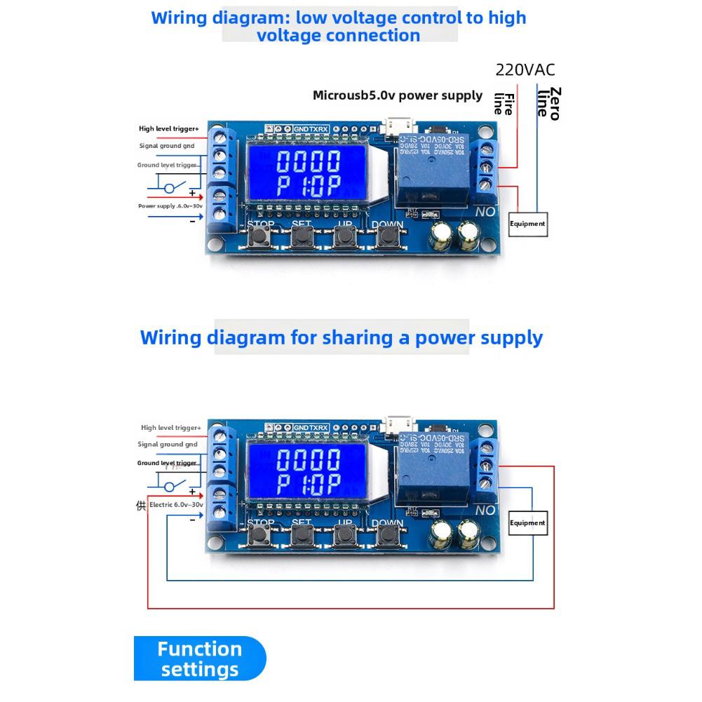 5V/12V/24V Delay Relay Module with LCD Display Supporting Multiple Trigger Signals and Output Capability up to 30V 5A or 220V 5A