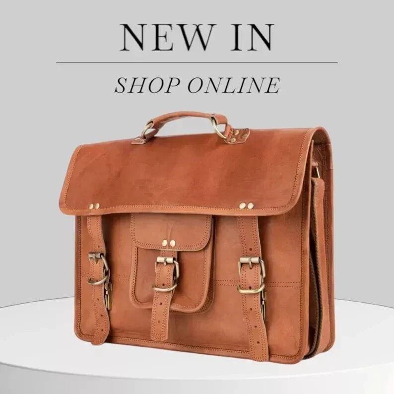 Bag Leather Goat Messenger Laptop Briefcase New Brown Shoulder Real Men's