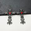 Retro Punk Cross Pendant Necklace – European & American Style, Hollow Inlay Design, Key Personality Sweater Chain Accessory.