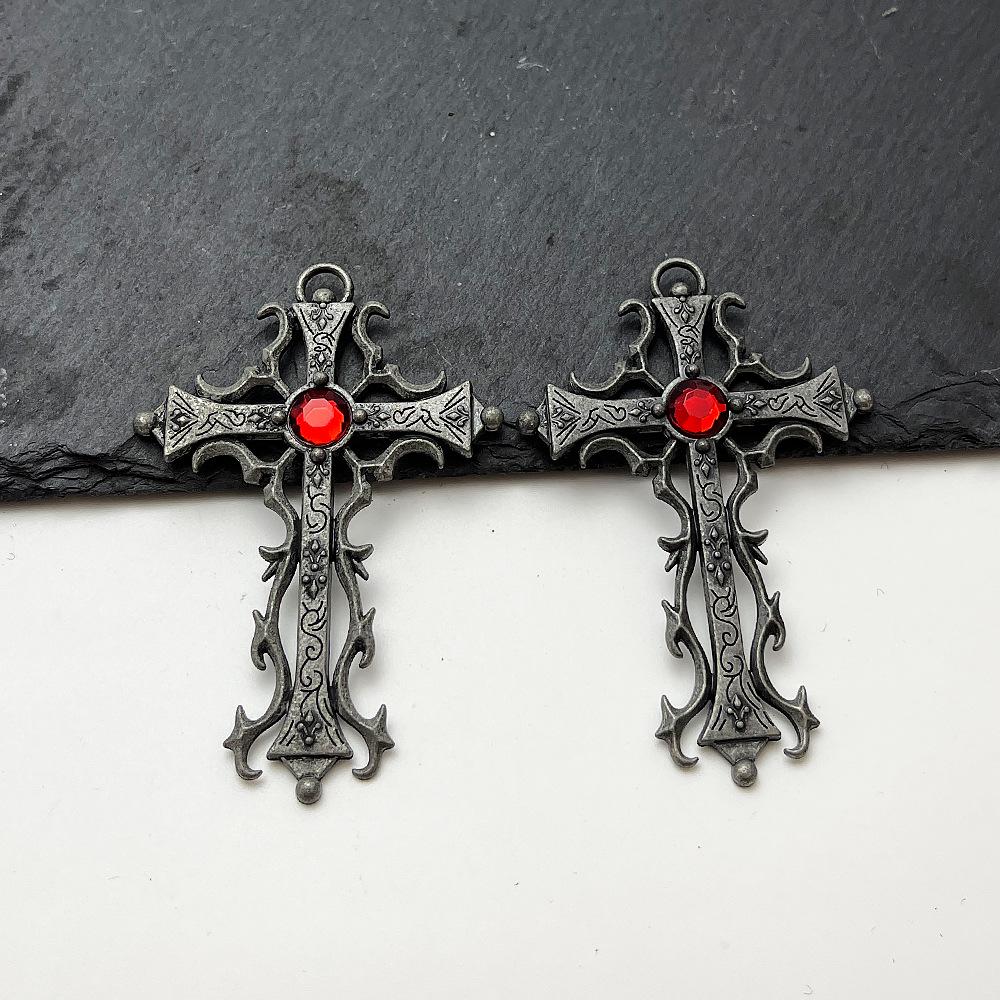 Retro Punk Cross Pendant Necklace – European & American Style, Hollow Inlay Design, Key Personality Sweater Chain Accessory.