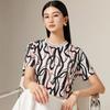 Spring and summer new round neck retro printed short sleeved versatile casual and comfortable T-shirt for women, including mulberry silk