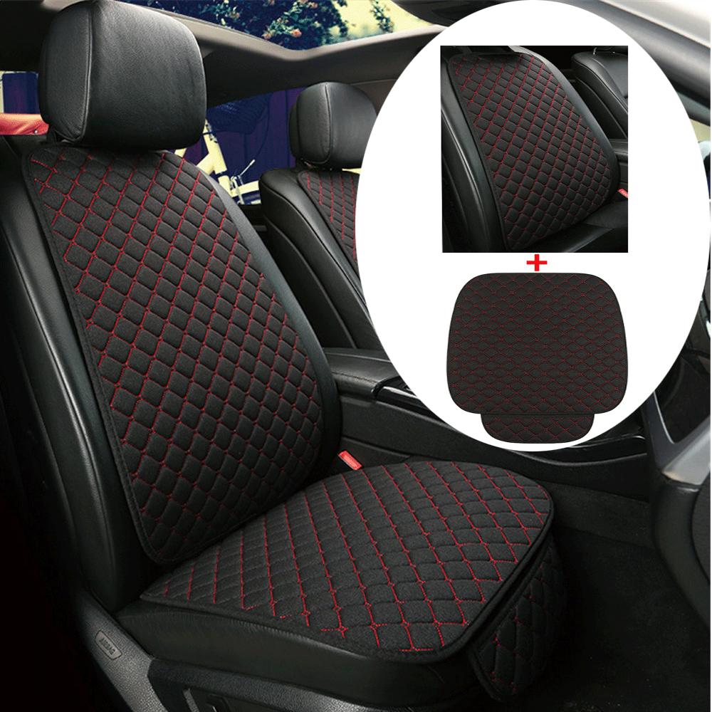 1Pcs Black + Red Car Front Seat Cover Protector Linen Cushion Pad with Backrest