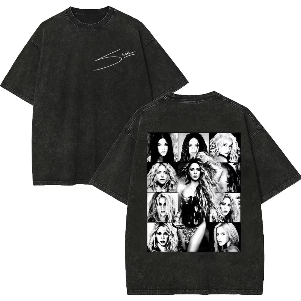 2026 Vintage Gewaschene Shakira T-Shirts Las Mujeres Ya No Lloran Welttournee 2026 T-Shirts Herren Damen Oberteil Hip Hop Streetwear T-Shirt S