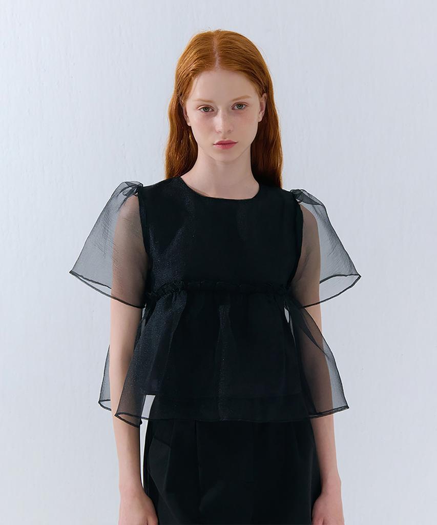 Kamino Summer Organza Shirred Blouse Black