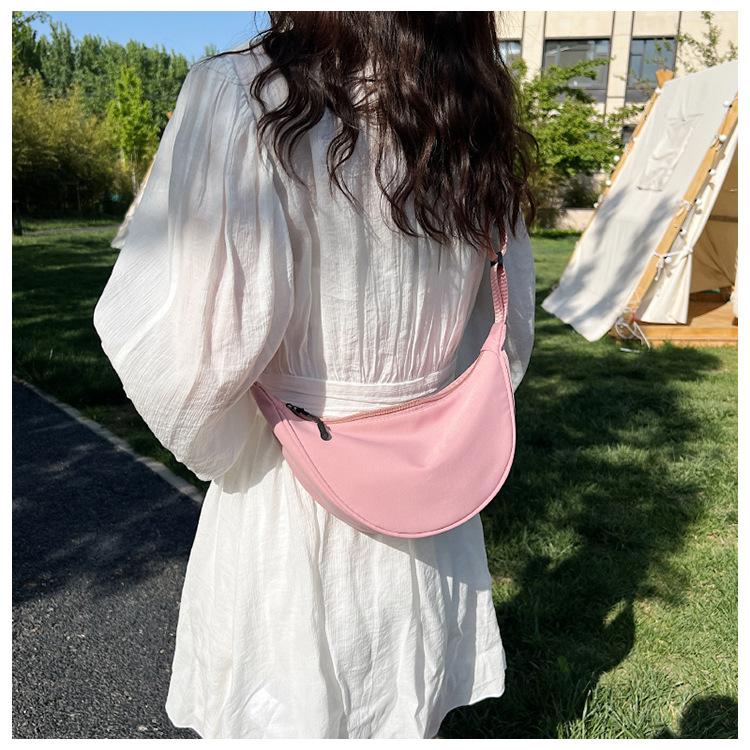 Dames Effen Kleur Rits Dumpling Bun Satchel Tas Vrije Tijd Canvas Schoudertassen Verstelbare Band Riem CLE