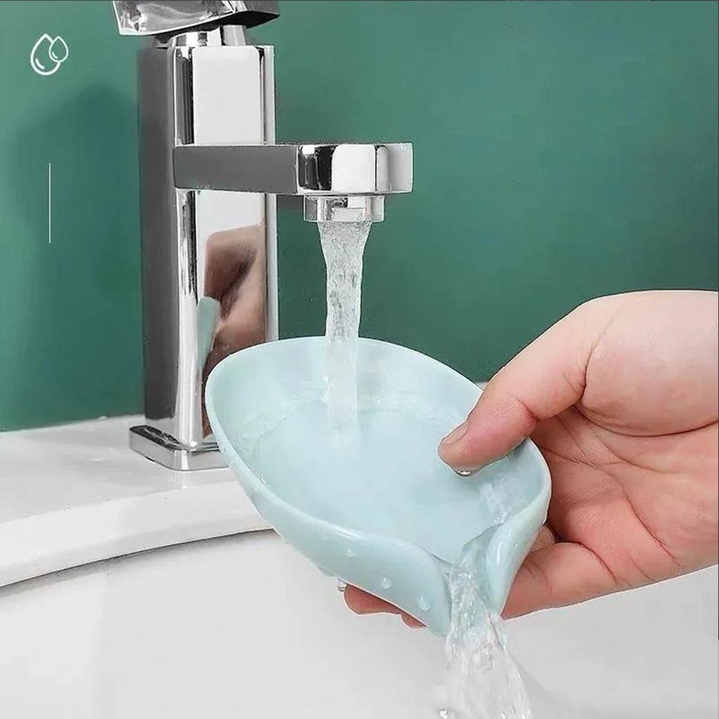 Leaf-shaped Soap Box With Suction Cup And Drainage Function Wall-mounted Plastic Soap Holder Oval Bathroom Soap Tray
