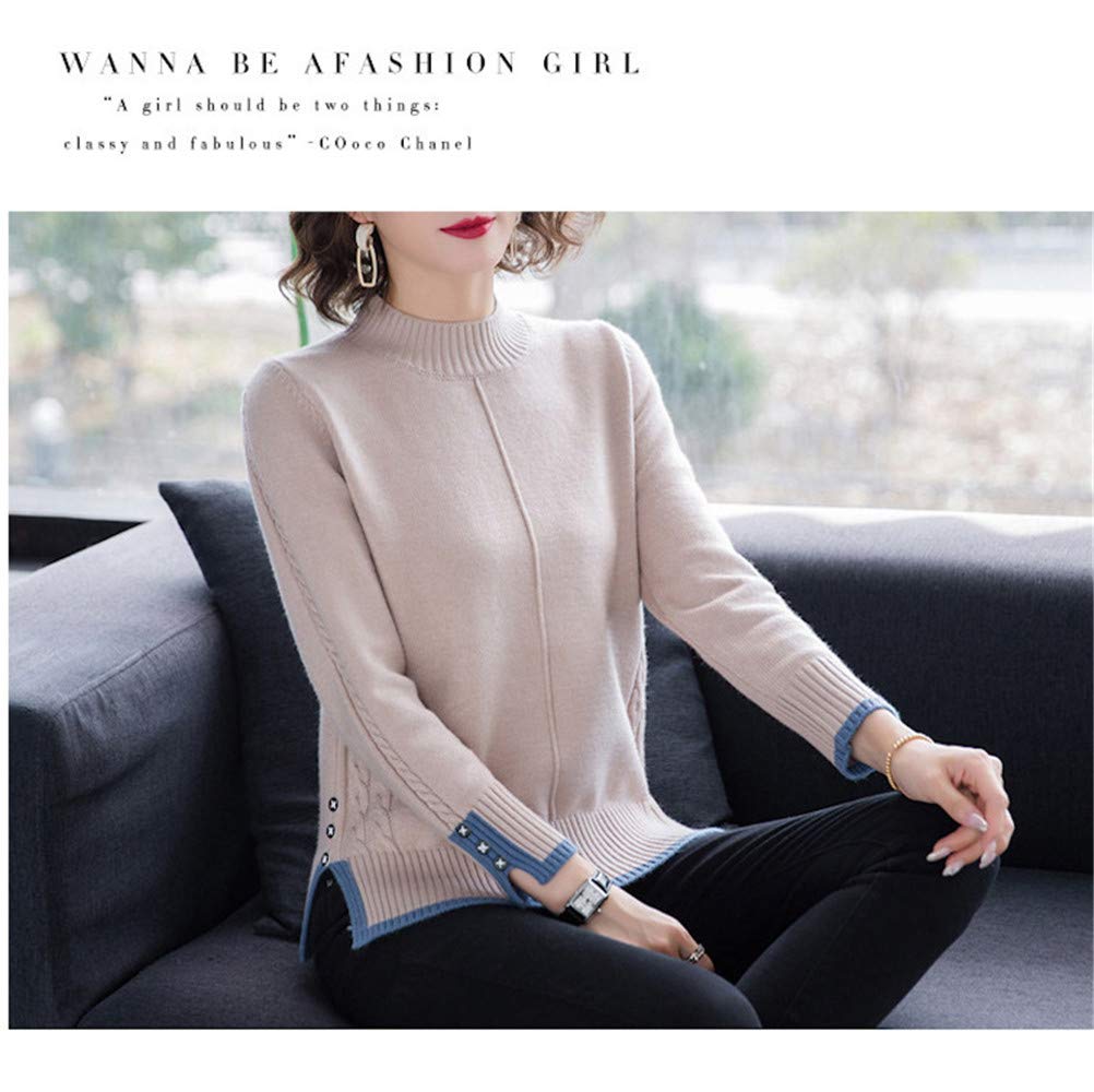 Mouhoukyo Long Sleeve Knitted Undershirt with Round Neck Pullover 6 Colors Available One for and Winter Women's Sweater, (Khaki, Size) Spring, Autumn,