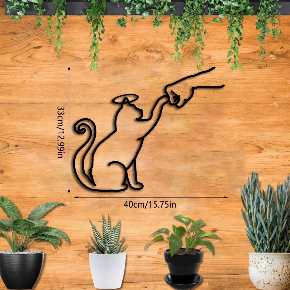 

Modern Metal Cat and Hand Wall Art with Angel Cat Sculpture Indoor Outdoor Decor 33x40