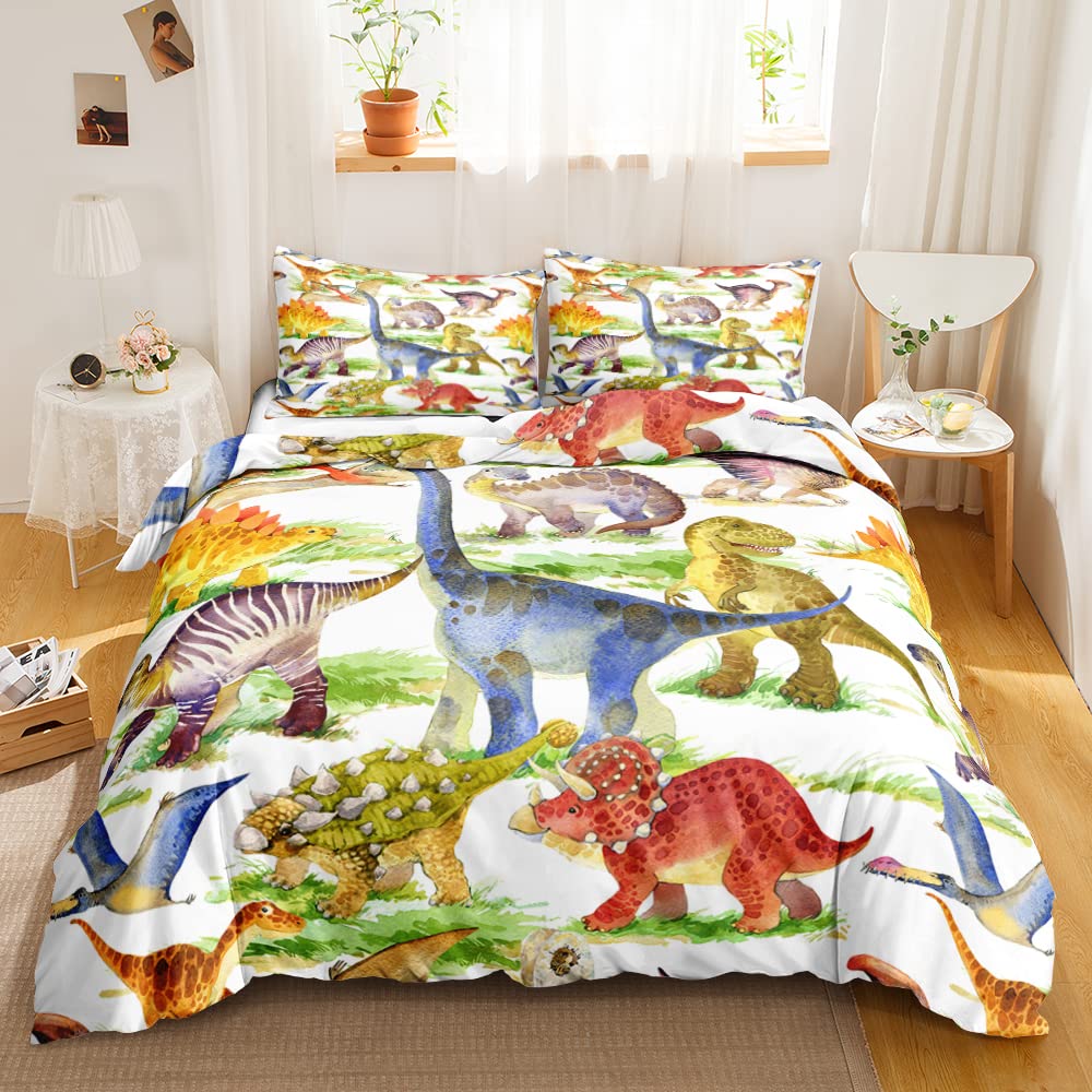 Dinosaur Duvet Cover Set Cartoon Cute Duvet Cover Boy Bedding Set Dino Comforter Cover Set Soft Dinosaur Animal Teen Bedroom Set