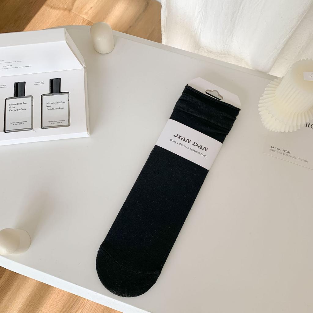 Bamboo Fiber Socks Stack Socks Thin Solid Color Mid-Leg Socks Cotton Stockings Style Summer