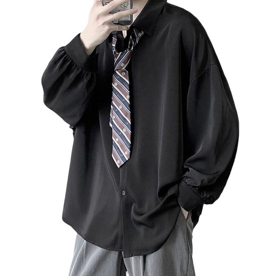 

Однобортная мужская рубашка с длинным рукавом с лацканами, весенне-осенняя свободная однотонная рубашка XL чёрный