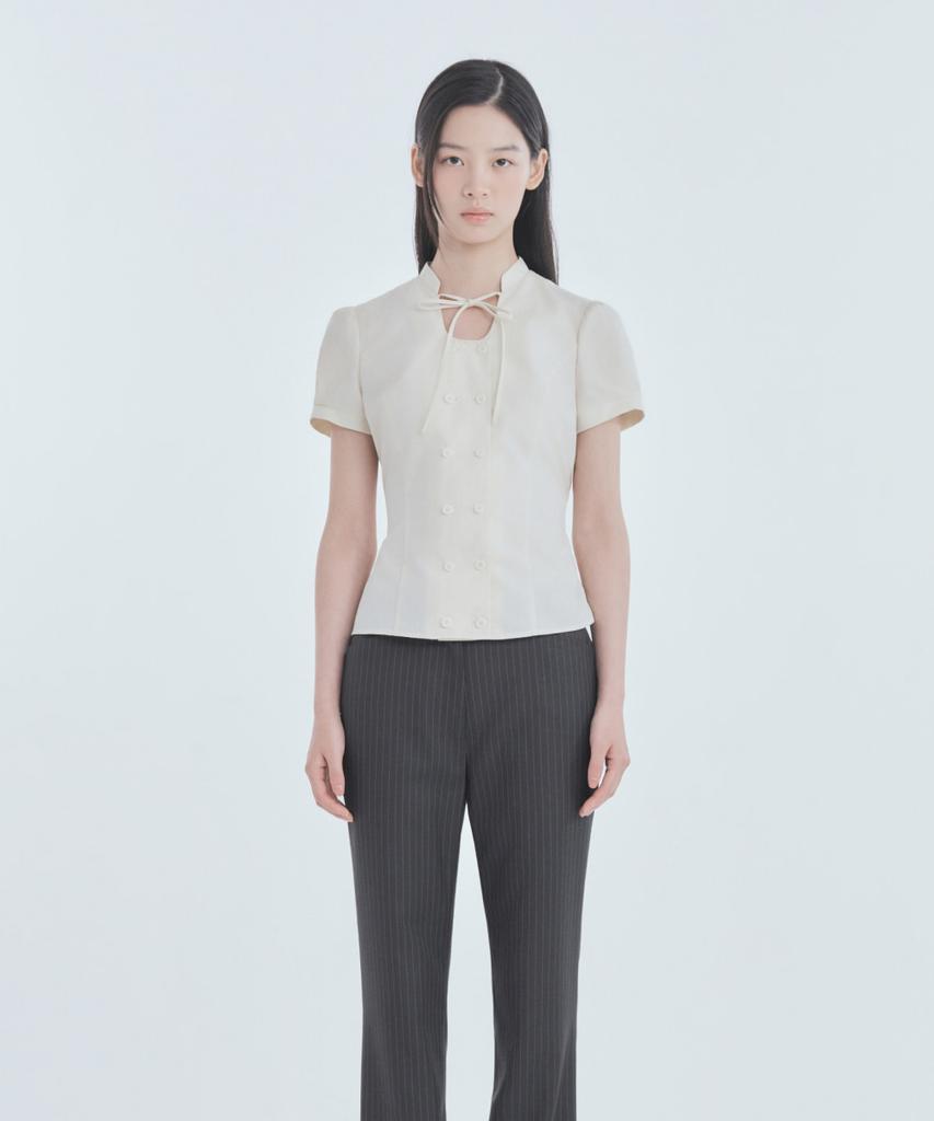 Mausolleum Emma Tailored Semi Bootcut Slacks - Chacoal Stripe