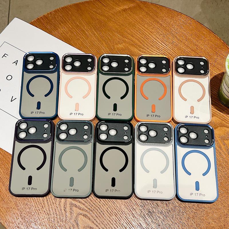 Magnetic Solid Color Metal Phone Case for iPhone 17 Pro Max, 16, 15, 14 PM – Unisex Hawk Eye Compatible.