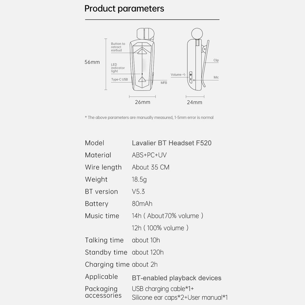 Fineblue F520 Wireless Business BT5.3 Headset in Ear Retractable Earphone Hands free Sport Driver Earphone Telescopic