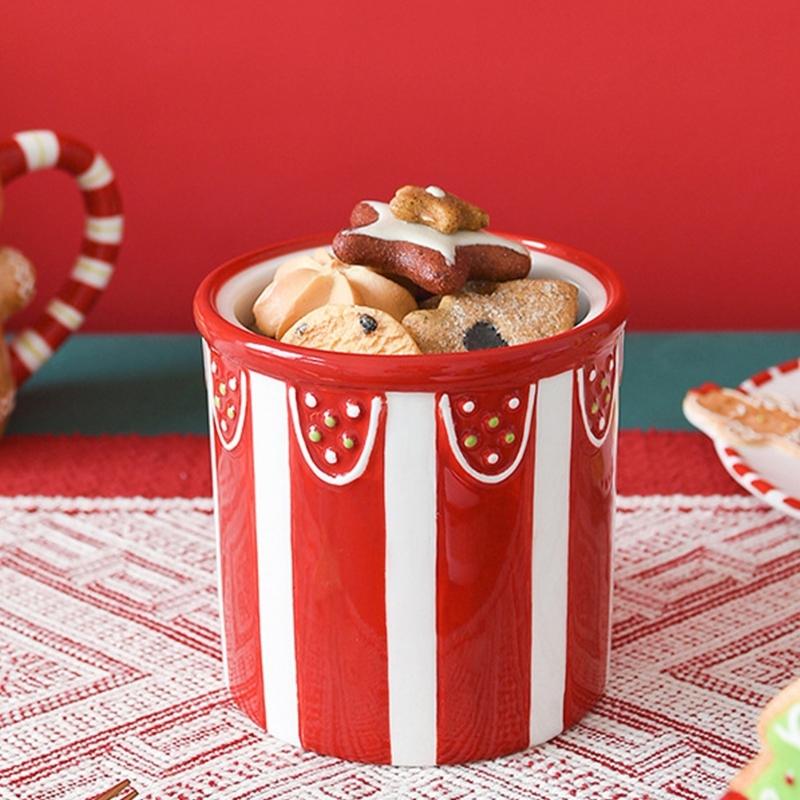 Ceramic Christmas Storage Jar with Lid, 700ml Holiday Candy Canister for Counter Display, Tea Bag Storage, Coffee Bar Accent Use Home