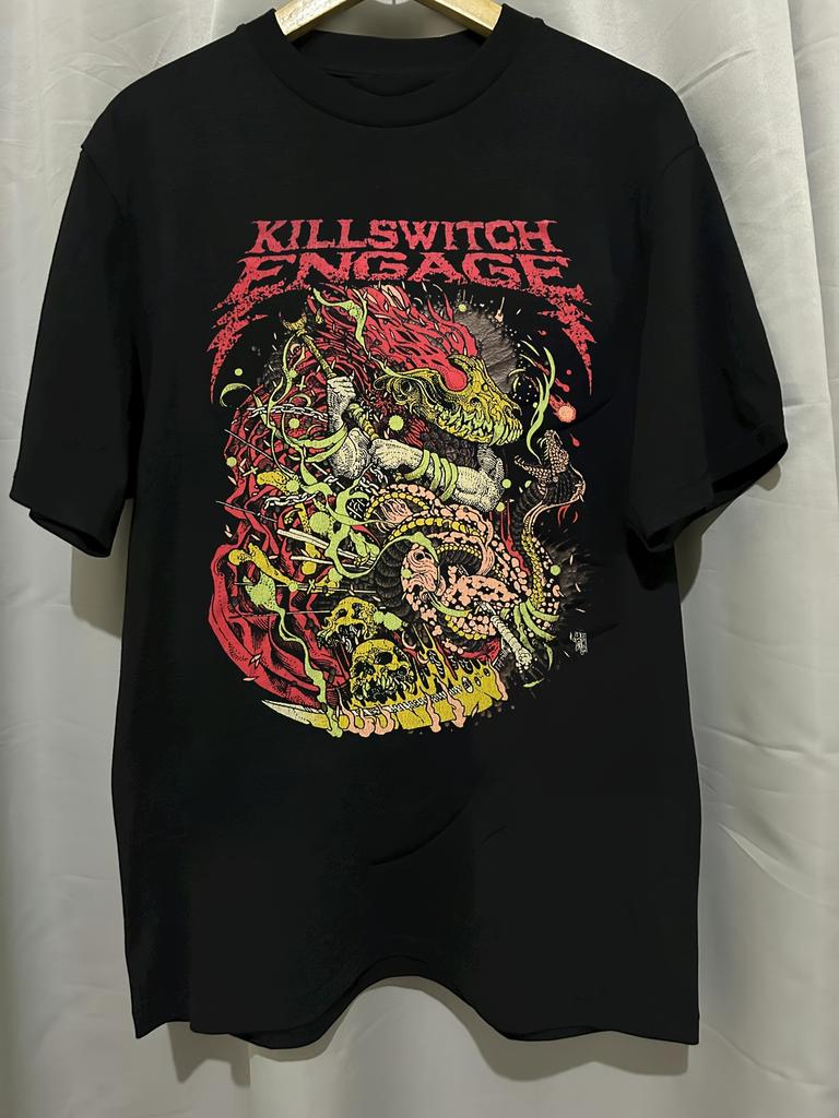 Killswitch Engage 2019 Tour Graphic T-Shirt Black Casual Short Sleeve Bold Dragon Skull Print Perfect for Fans Music Festivals