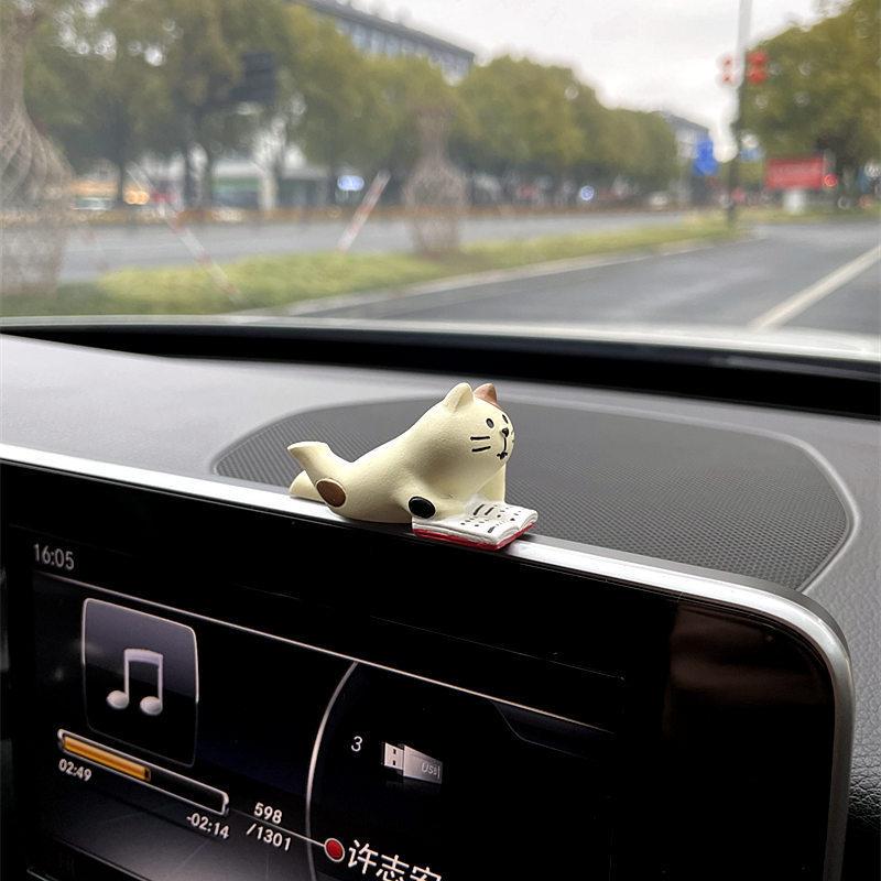 Cute Sunny Cat Coffee Themed Car Desktop Decor Dashboard Display Ornament Center Accessory Decorative Vehicles Fishion Crafts