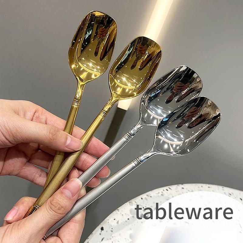 Gebürsteter Langer Griff Quadratischer Kopf Löffel Laterne Edelstahl Wassermelonenlöffel Verdickte Haushaltsküchenutensilien