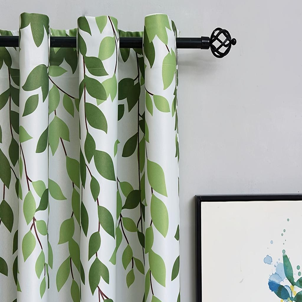New Willow Leaf Bird Curtain Living Room Bedroom Decorative Rod Study Single Panel Made Of Polyester With Punched Washable Sitting Ready