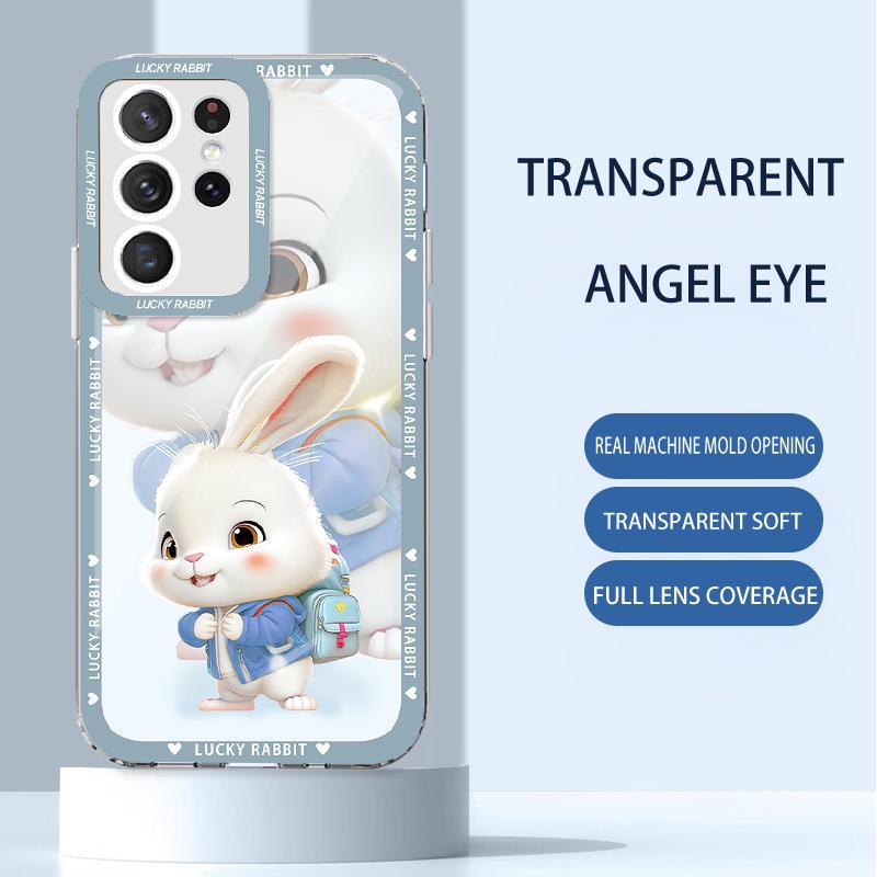 Transparente Anti-Fall-Handyhülle mit Kaninchen-Cartoon-Motiv für Samsung S21 Ultra