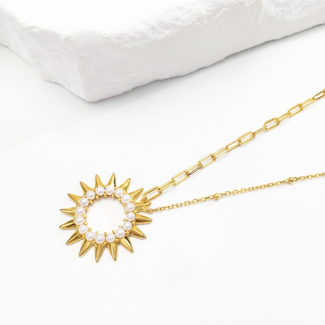 

Sun Sunflower 925 Sterling Silver Pearl Necklace Female Personality ins Style Simple Temperament Jewelry Silver 925 silver золотий