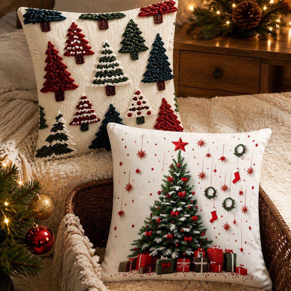 1/2Pcs 45x45cm Christmas Tree Pillowcase Non-Embroidered Holiday Decorative Pillow  Home Decor