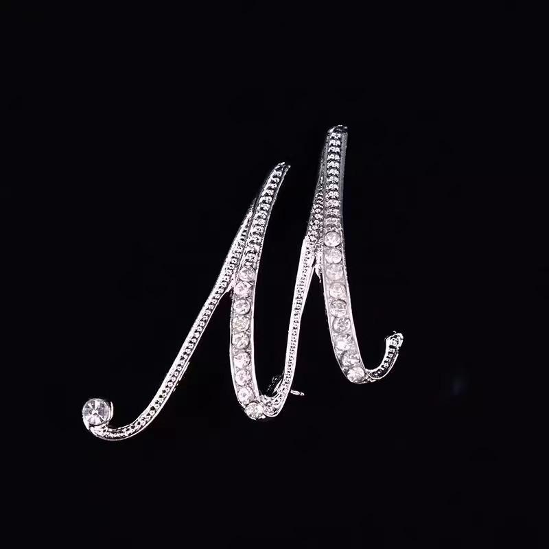 Minimalist Rhinestone Alphabet Brooch: Elegant Geometric Pin for Sweaters or Coats