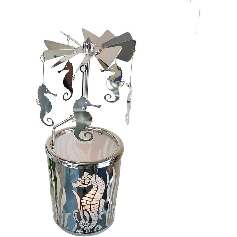 

Вращающийся подсвечник Металлический вращающийся подсвечник-ветряная мельница Карусель Подсвечник для чайной свечи для украшения дома для мамы, женщин, жены, детей (Розовое золото hippocampus Silver