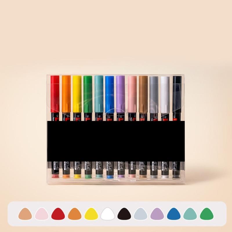 Liquid Acrylic Marker 12/24/36/48 Color Acrylic Paint Pen Brush Tip for Painting on Paper Wood Glass Fabric Metal Stone