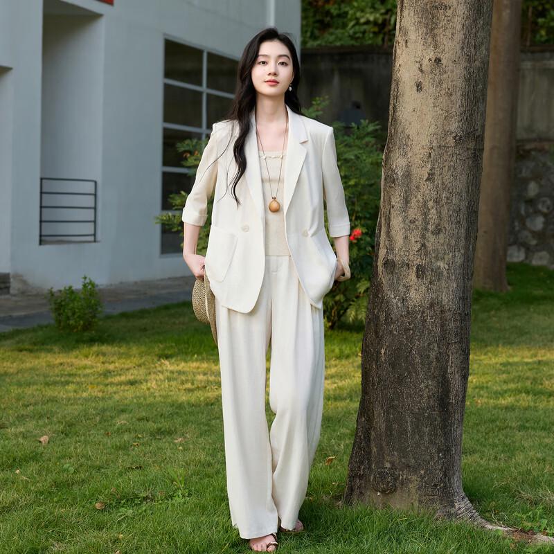 SanCai Linen Blend High-Waist Straight-Leg Pants