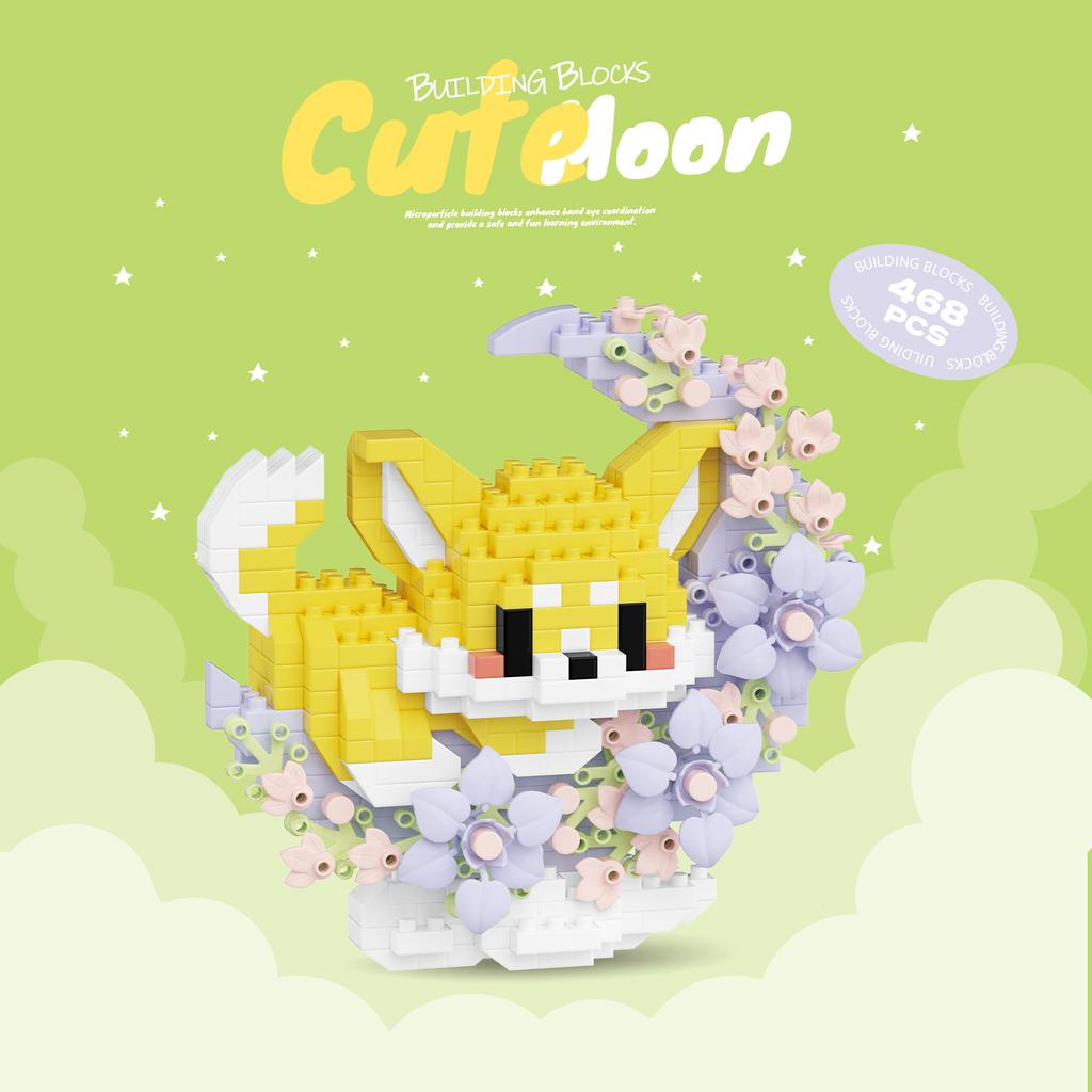 Cute Pets With Flowers Micro Building Blocks Cartoon Figures Animals Cats Panda Sanrio Disney Ornament Christmas Gifts