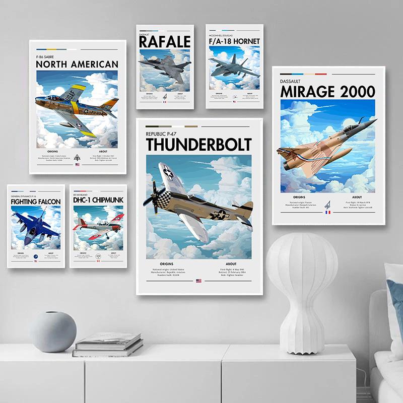 Cooler Überschalljäger Jet Poster Luftwaffe Flugzeugdrucke Mehrrollenfähiger Jäger Leinwandgemälde Wandkunst Bild Heimzimmerdekor