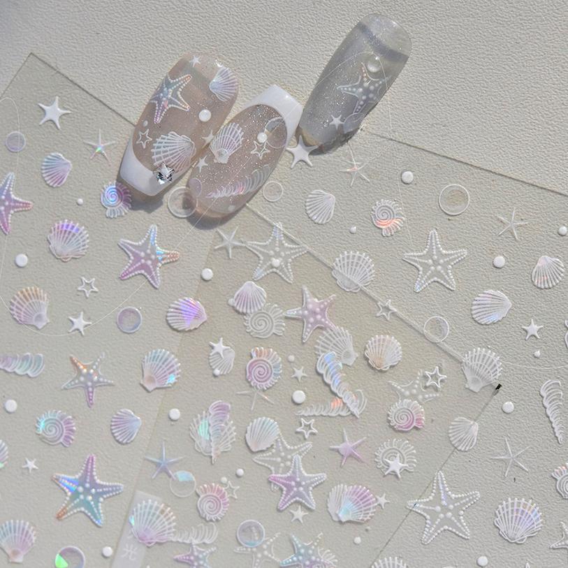 Summer Beach Ocean Shell Starfish Clams Conch Stars Sea Bubble Seasnail Nail Art Stickers DIY Manicure Decals Decoration