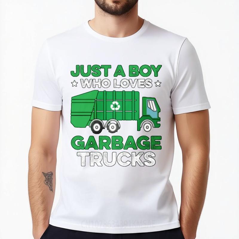 Top Tees Workout For Unisex Oneck Tshirt Cotton Just A Boy Who Loves Garbage Trucks Basic For Unisex Top Tees Plus Size Tshirt